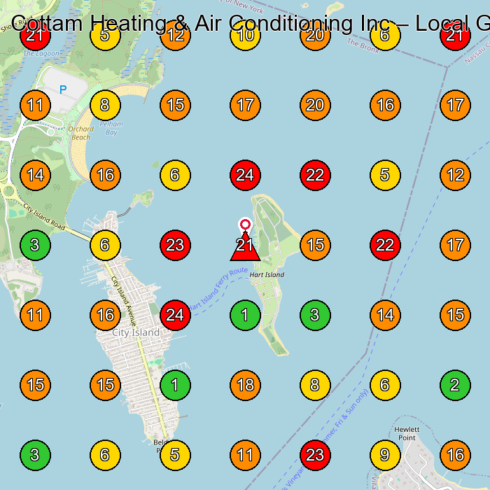 Cottam Heating & Air Conditioning Inc Hvac Contractor GeoGrid ranking map for Bronx NY